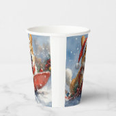 雪のクリスマスを過ごすソリのコルギ犬 紙コップ (右)