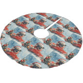 雪のクリスマスを過ごすソリのパグ犬 ブラッシュドポリエステルツリースカート (アングル)