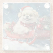 雪のクリスマスを過ごすソリのペキン犬 ガラスコースター (裏面)