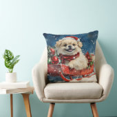 雪のクリスマスを過ごすソリのペキン犬 クッション (椅子)