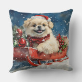 雪のクリスマスを過ごすソリのペキン犬 クッション (裏面)