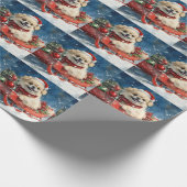 雪のクリスマスを過ごすソリのペキン犬 ラッピングペーパー (角)