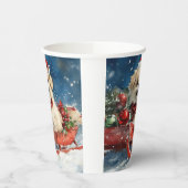 雪のクリスマスを過ごすソリのペキン犬 紙コップ (左)