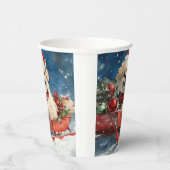 雪のクリスマスを過ごすソリのペキン犬 紙コップ (右)