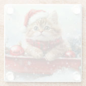 雪のクリスマスを過ごすソリのペルシャ猫 ガラスコースター (裏面)