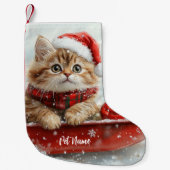 雪のクリスマスを過ごすソリのペルシャ猫 スモールクリスマスストッキング (正面)