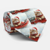 雪のクリスマスを過ごすソリのペルシャ猫 ネクタイ (ロール)