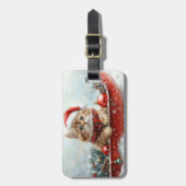 雪のクリスマスを過ごすソリのペルシャ猫 ラゲッジタグ (正面縦)