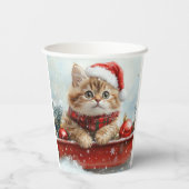 雪のクリスマスを過ごすソリのペルシャ猫 紙コップ (裏面)