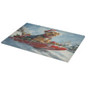 雪のクリスマスを過ごすソリの愛犬 カッティングボード (角)