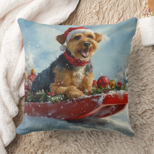 雪のクリスマスを過ごすソリの愛犬 クッション (ブランケット)