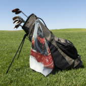 雪のクリスマスを過ごすソリの黒猫 ゴルフタオル (グリーン)