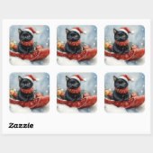 雪のクリスマスを過ごすソリの黒猫 スクエアシール (シート)