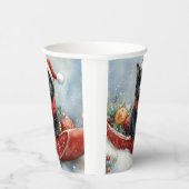 雪のクリスマスを過ごすソリの黒猫 紙コップ (右)