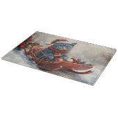 雪のクリスマスを過ごすソリ姿のオリエンタルブルー猫 カッティングボード (角)