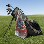 雪のクリスマスを過ごすソリ姿のオリエンタルブルー猫 ゴルフタオル (グリーン)