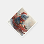 雪のクリスマスを過ごすソリ姿のオリエンタルブルー猫 スタンダードカクテルナプキン (角)