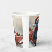 雪のクリスマスを過ごすソリ姿のオリエンタルブルー猫 紙コップ (左)