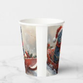 雪のクリスマスを過ごすソリ姿のオリエンタルブルー猫 紙コップ (右)