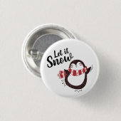 雪のクリスマスを過ごす可愛いペンギン 缶バッジ (正面&裏面)