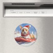雪のクリスマスを過ごす大雪のバセンジ犬 マグネット (インサイチュ (食洗機))