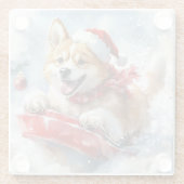 雪のクリスマスを過ごす秋田犬 ガラスコースター (裏面)