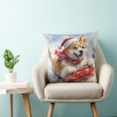 雪のクリスマスを過ごす秋田犬 クッション (椅子)