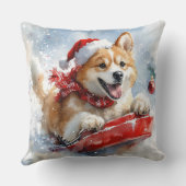 雪のクリスマスを過ごす秋田犬 クッション (裏面)