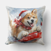 雪のクリスマスを過ごす秋田犬 クッション (正面)
