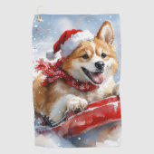雪のクリスマスを過ごす秋田犬 ゴルフタオル (正面)