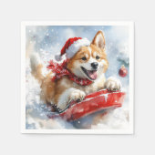 雪のクリスマスを過ごす秋田犬 スタンダードカクテルナプキン (正面)
