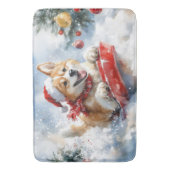 雪のクリスマスを過ごす秋田犬 バスマット (正面縦)