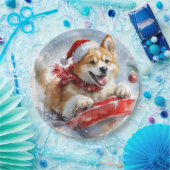 雪のクリスマスを過ごす秋田犬 ペーパープレート (パーティー)