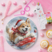 雪のクリスマスを過ごす秋田犬 ペーパープレート (パーティー)