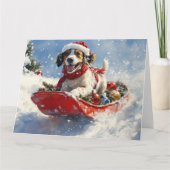 雪のクリスマスを過ごす、そりのイギリスのセッター犬 カード (正面)