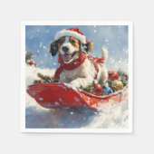 雪のクリスマスを過ごす、そりのイギリスのセッター犬 スタンダードカクテルナプキン (正面)