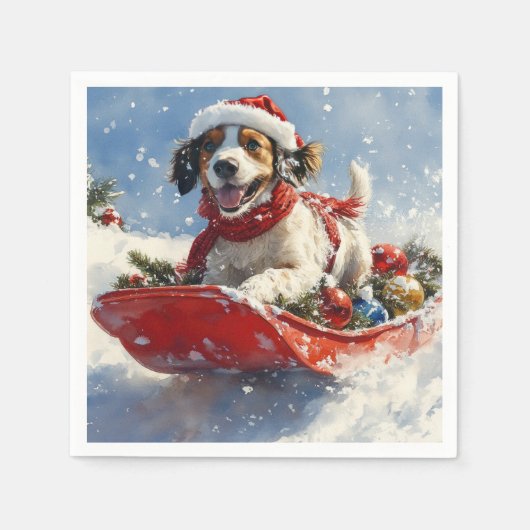 雪のクリスマスを過ごす、そりのイギリスのセッター犬 スタンダードカクテルナプキン (正面)