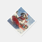 雪のクリスマスを過ごす、そりのイギリスのセッター犬 スタンダードカクテルナプキン (角)