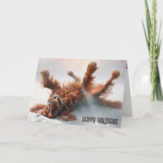 雪のクリスマスアイリッシュセッター シーズンカード (正面)