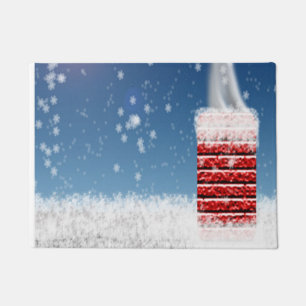 雪のクリスマスイブルーフチムレディーサンタクロース ドアマット