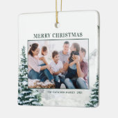 雪のクリスマスウッドランドのクリスマスフォト セラミックオーナメント (左)