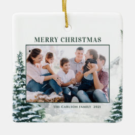 雪のクリスマスウッドランドのクリスマスフォト セラミックオーナメント