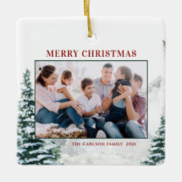 雪のクリスマスウッドランドのクリスマスフォト セラミックオーナメント