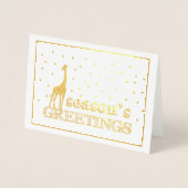 雪のクリスマスカードにキリン 箔カード (正面)