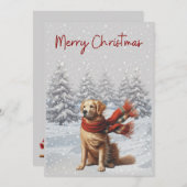雪のクリスマスカードにゴールデンレトリバー シーズンカード (正面/裏面)