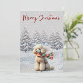 雪のクリスマスカードにプードル シーズンカード (スタンド正面)
