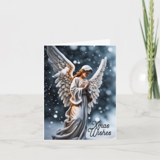 雪のクリスマスカードに天使 カード (正面)