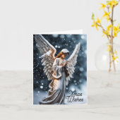 雪のクリスマスカードに天使 カード (黄色い花)