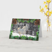 雪のクリスマスカードに白い馬 カード (黄色い花)