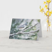 雪のクリスマスカードに青い灰色の鳥 カード (黄色い花)